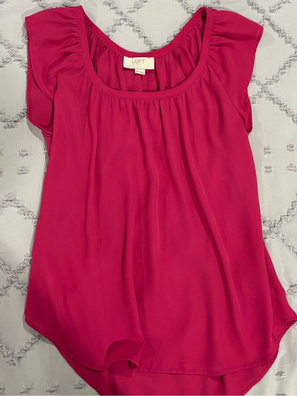 LOFT Scoop Neck Flutter Sleeve Blouse - Fuchsia